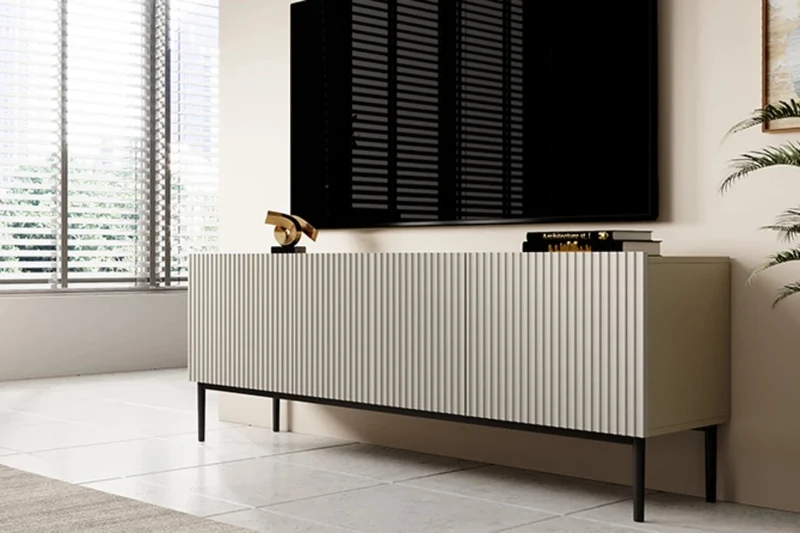 Mobile TV 2 ante a ribalta 1 cassetto con piede in metallo nero Nicole 150x45 cm