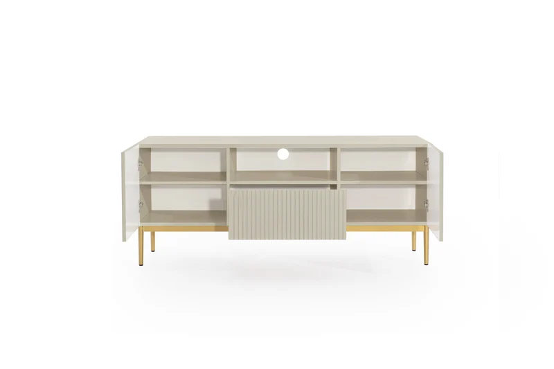 Mobile TV 2 ante e 1 cassetto con piede in metallo oro Nicole 150 x 45 cm