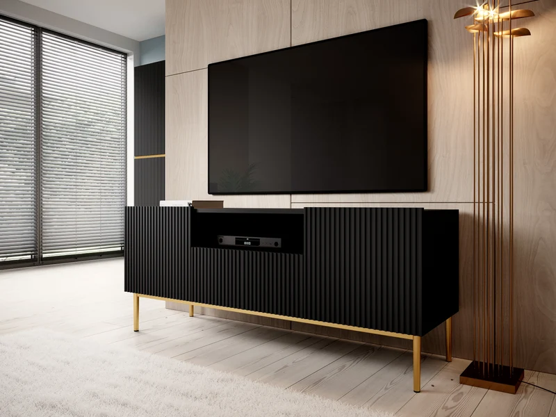 Mobile TV 2 ante e 1 cassetto con piede in metallo oro Nicole 150 x 45 cm