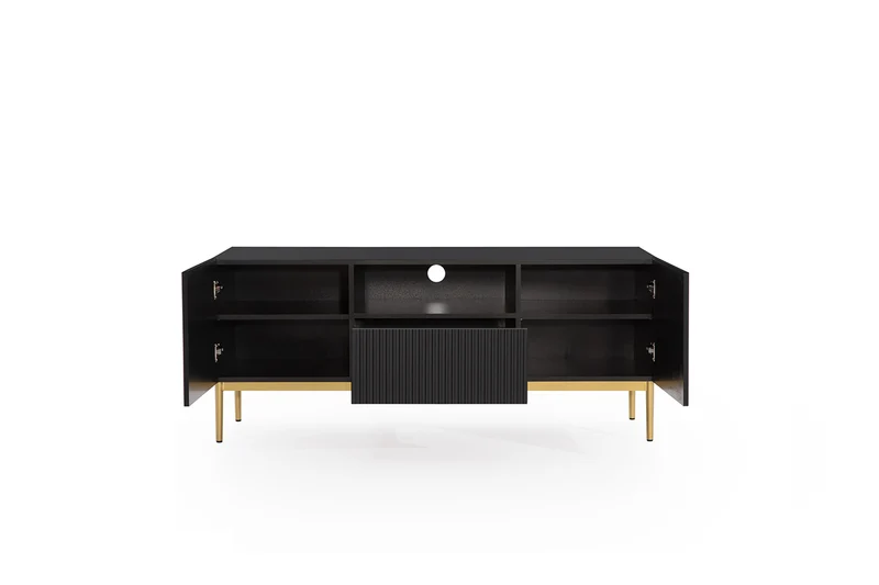 Mobile TV 2 ante e 1 cassetto con piede in metallo oro Nicole 150 x 45 cm