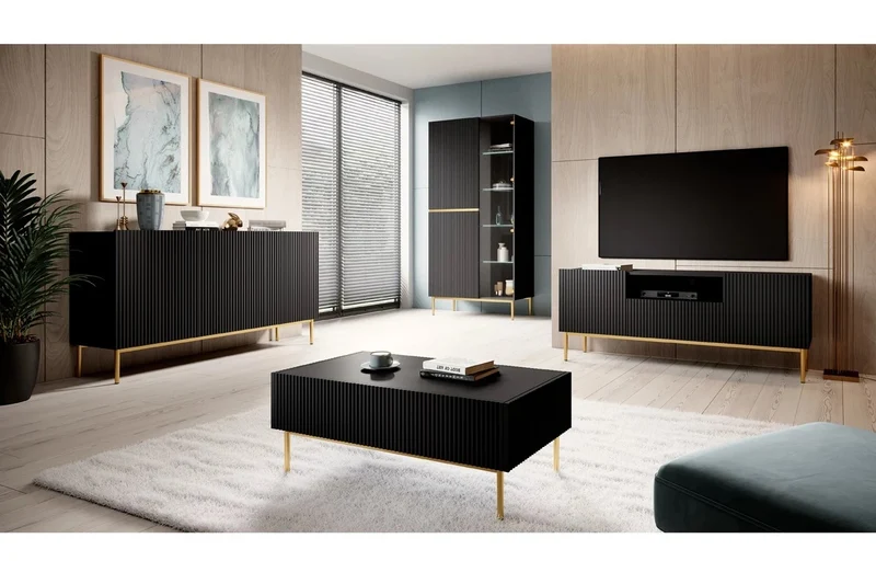 Mobile TV 2 ante e 1 cassetto con piede in metallo oro Nicole 150 x 45 cm