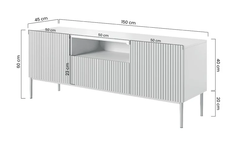 Mobile TV 2 ante e 1 cassetto con piede in metallo oro Nicole 150 x 45 cm