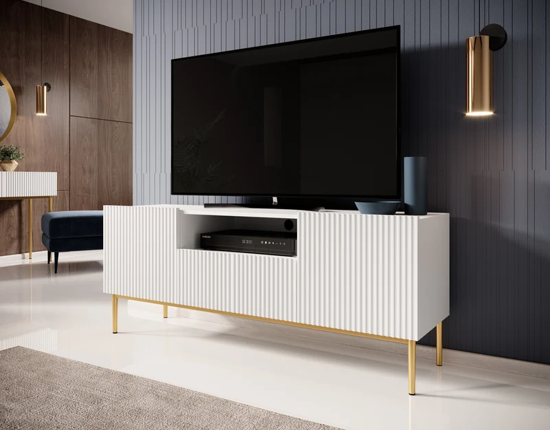 Mobile TV 2 ante e 1 cassetto con piede in metallo oro Nicole 150 x 45 cm
