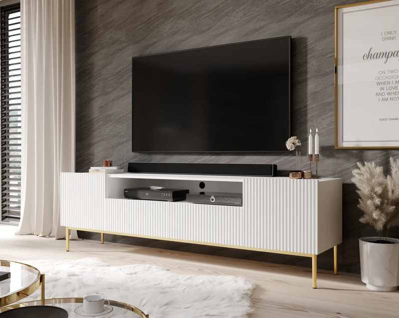 Mobile TV 2 ante e 2 cassetti con piede in metallo oro Nicole 200 x 45 cm