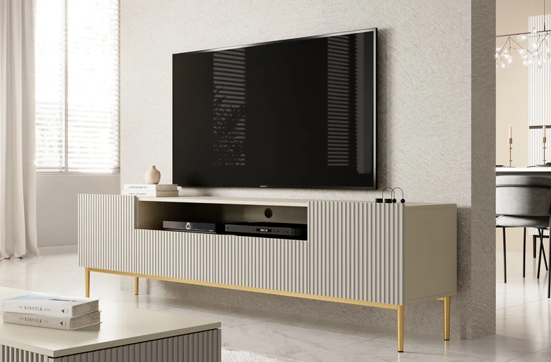 Mobile TV 2 ante e 2 cassetti con piede in metallo oro Nicole 200 x 45 cm