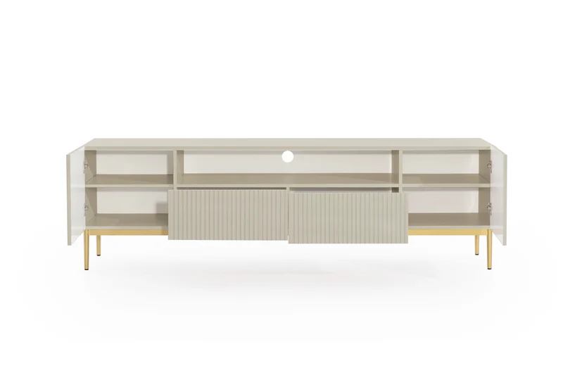 Mobile TV 2 ante e 2 cassetti con piede in metallo oro Nicole 200 x 45 cm