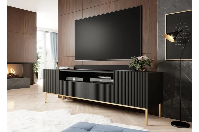 Mobile TV 2 ante e 2 cassetti con piede in metallo oro Nicole 200 x 45 cm
