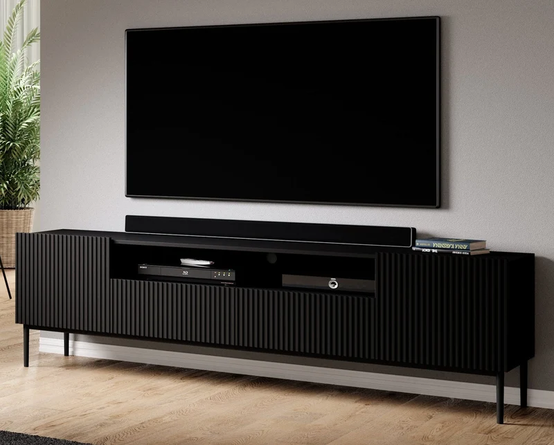 Mobile TV 2 ante e 2 cassetti con piede in metallo nero Nicole 200 x 45 cm