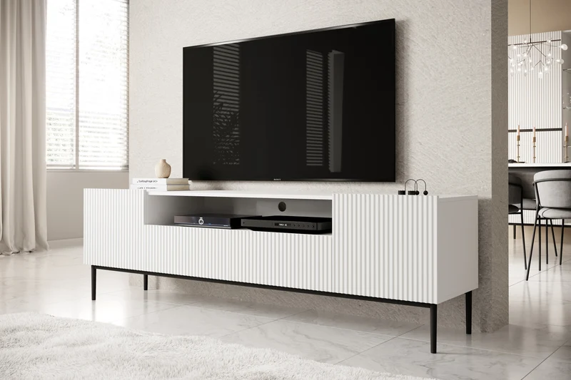 Mobile TV 2 ante e 2 cassetti con piede in metallo nero Nicole 200 x 45 cm