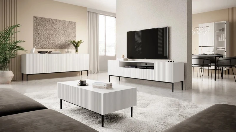 Mobile TV 2 ante e 2 cassetti con piede in metallo nero Nicole 200 x 45 cm
