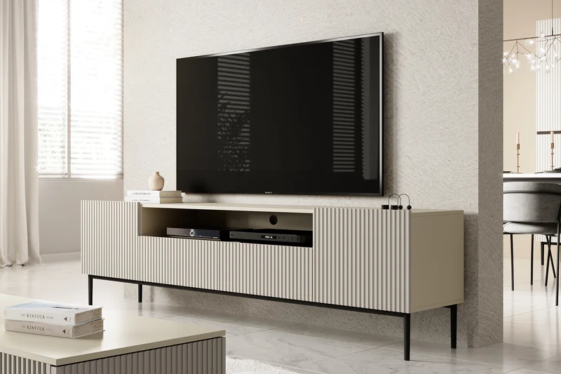 Mobile TV 2 ante e 2 cassetti con piede in metallo nero Nicole 200 x 45 cm
