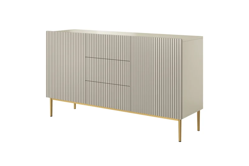 Madia 2 ante 3 cassetti centrali con piede in metallo oro Nicole 150x45 cm