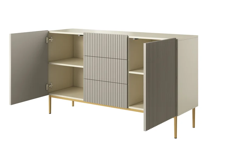 Madia 2 ante 3 cassetti centrali con piede in metallo oro Nicole 150x45 cm