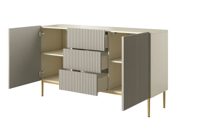 Madia 2 ante 3 cassetti centrali con piede in metallo oro Nicole 150x45 cm