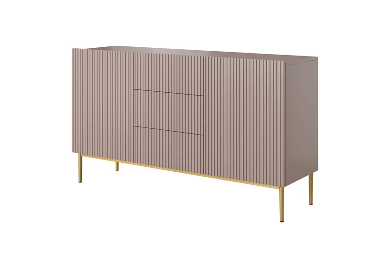 Madia 2 ante 3 cassetti centrali con piede in metallo oro Nicole 150x45 cm