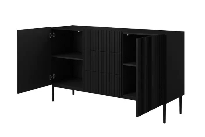 Madia 2 ante 3 cassetti centrali con piede in metallo nero Nicole 150x45 cm