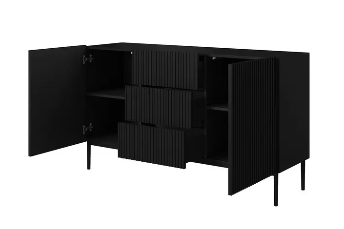Madia 2 ante 3 cassetti centrali con piede in metallo nero Nicole 150x45 cm