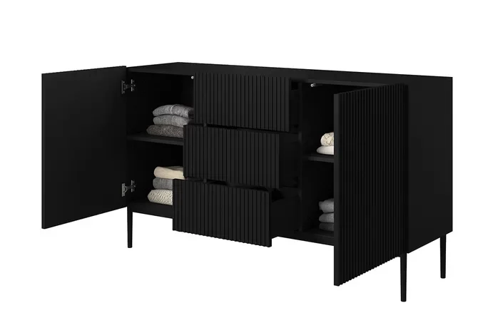 Madia 2 ante 3 cassetti centrali con piede in metallo nero Nicole 150x45 cm