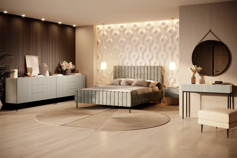 Madia 2 ante 3 cassetti centrali con piede in metallo nero Nicole 150x45 cm