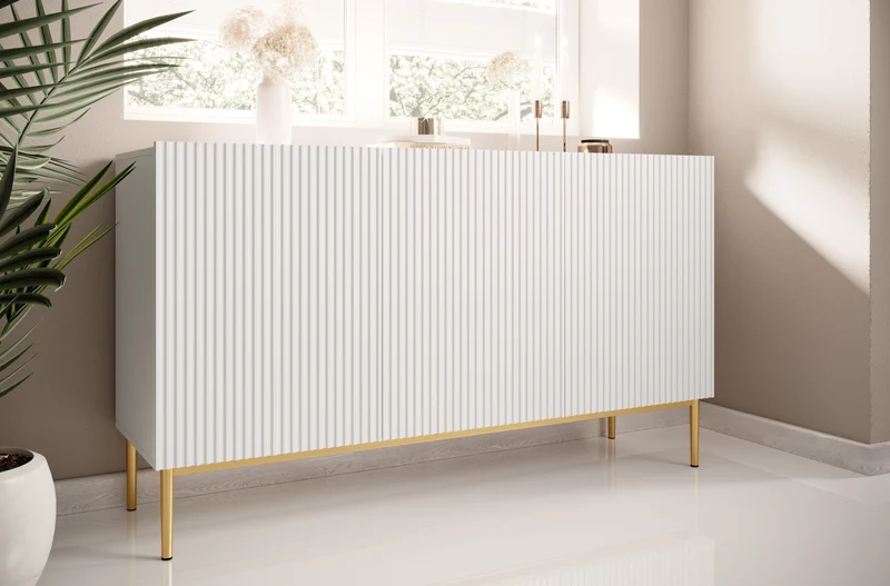 Madia 3 ante con piede in metallo oro Nicole 150x45 cm