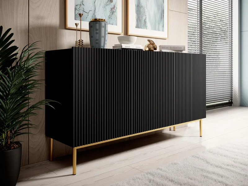 Madia 3 ante con piede in metallo oro Nicole 150x45 cm
