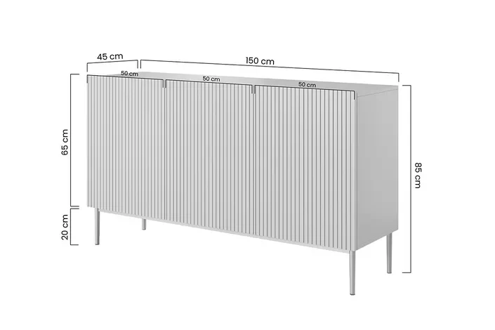 Madia 3 ante con piede in metallo oro Nicole 150x45 cm