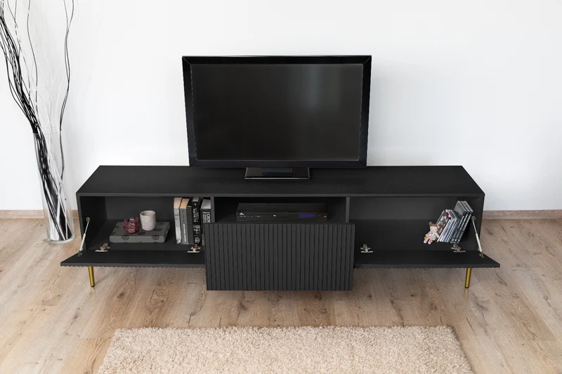 Mobile TV 2 ante a ribalta 1 cassetto con piede in metallo oro Nicole 200x45 cm