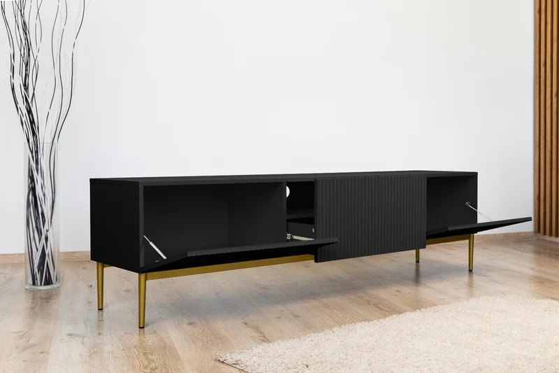 Mobile TV 2 ante a ribalta 1 cassetto con piede in metallo oro Nicole 200x45 cm