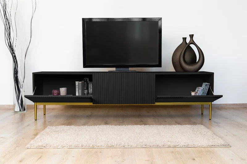 Mobile TV 2 ante a ribalta 1 cassetto con piede in metallo oro Nicole 200x45 cm