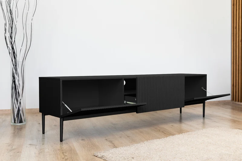 Mobile TV 2 ante a ribalta 1 cassetto con piede in metallo nero Nicole 200x45 cm