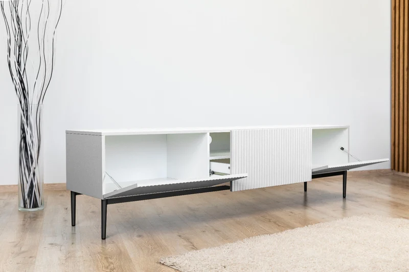 Mobile TV 2 ante a ribalta 1 cassetto con piede in metallo nero Nicole 200x45 cm