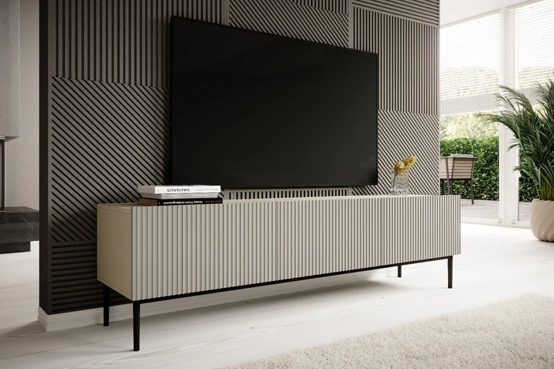 Mobile TV 2 ante a ribalta 1 cassetto con piede in metallo nero Nicole 200x45 cm