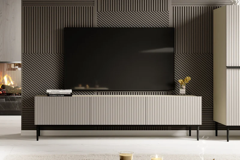 Mobile TV 2 ante a ribalta 1 cassetto con piede in metallo nero Nicole 200x45 cm