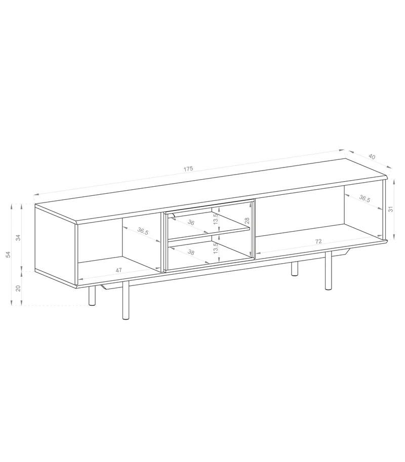 Mobile Tv Grigio largo con piedi 2 ante in legno laminato - Fogliano 175x40 cm