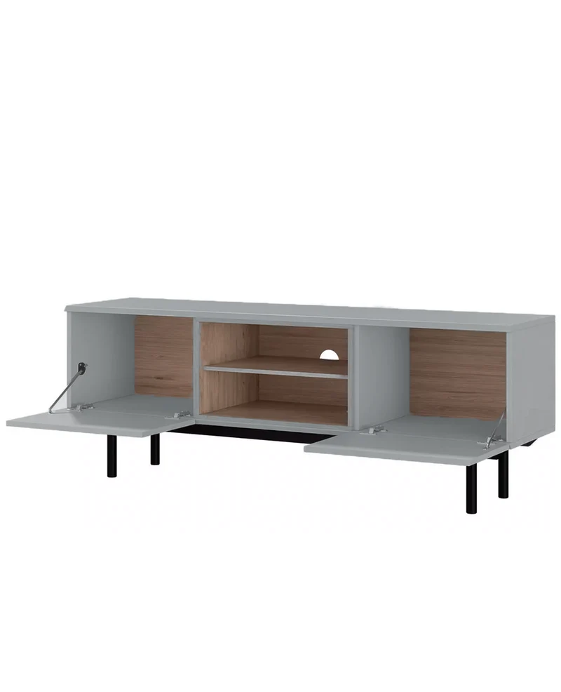 Mobile Tv grigio con piedi 2 ante in legno laminato - Fogliano 150x40 cm