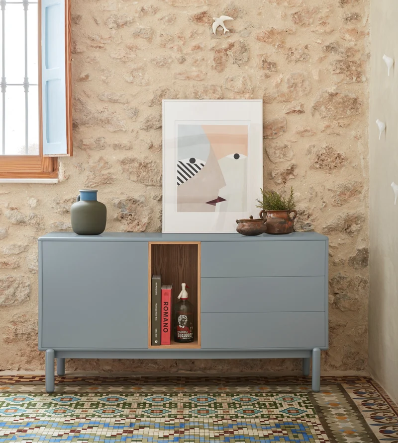 Madia 1 anta 3 cassetti in legno massello Corvo di Teulat 140x40 cm