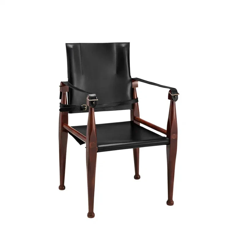 Authentic Models Bridle Leather Campaign Chair Black