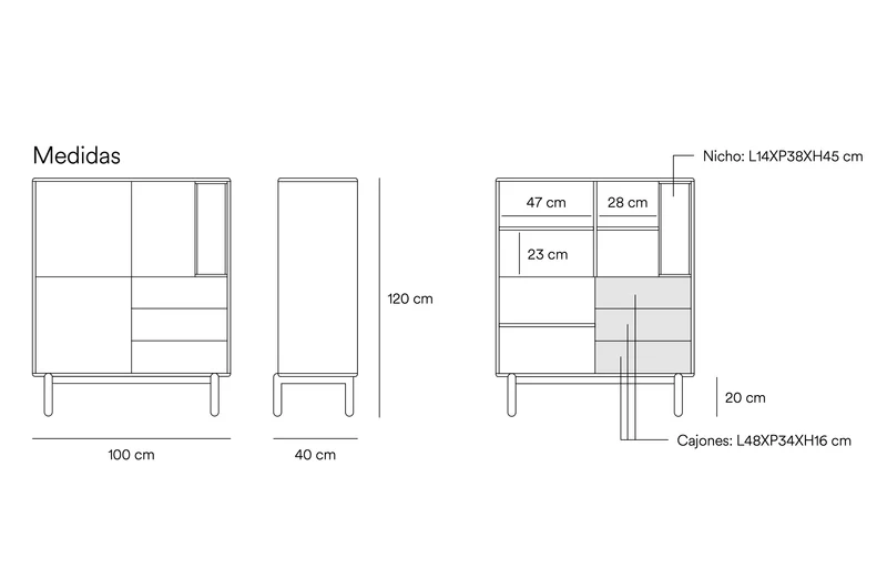 Credenza 3 ante 3 cassetti Corvo di Teulat 100x120 cm