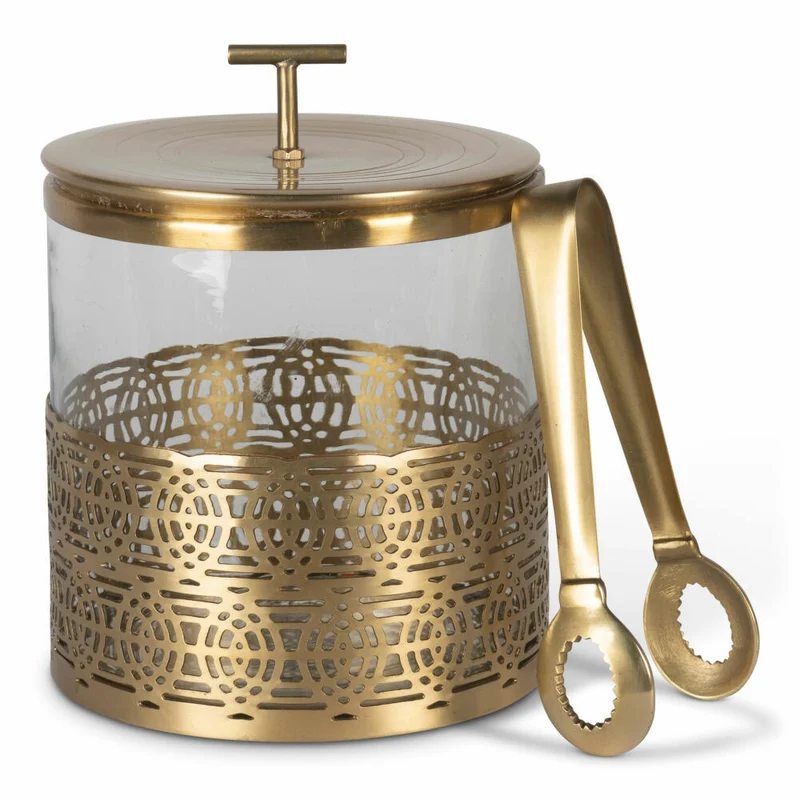 Authentic Models Art Deco Ice Bucket, Eiskübel, Eiswürfelbehälter, Glas / Messing, BA010