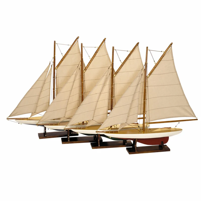 Authentic Models Schiffsmodell Mini Pond Yachts, 4-tlg. Segelschiff, Yacht, Dekoration, Holz / Baumwolle, AS057A