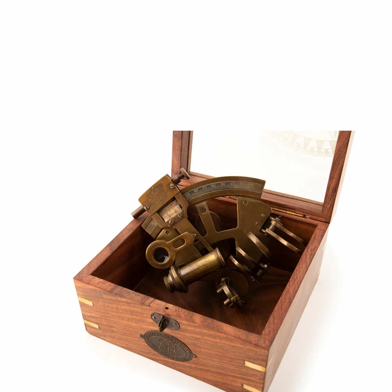 Authentic Models Sextant in Holzbox, Schreibtischdeko, Metall, Akazienholz, KA032