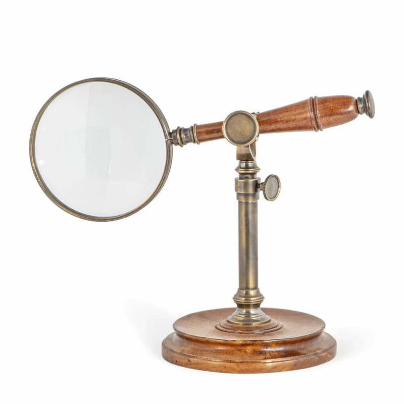Authentic Models Vergrößerungsglas Bronzed mit Ständer, Lupe, Holz, Messing, Glas, AC099E