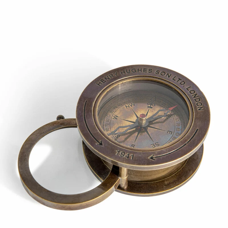 Authentic Models Kompass Slide Out Compass, mit herausziehbarer Lupe, Messing / Glas, CO035