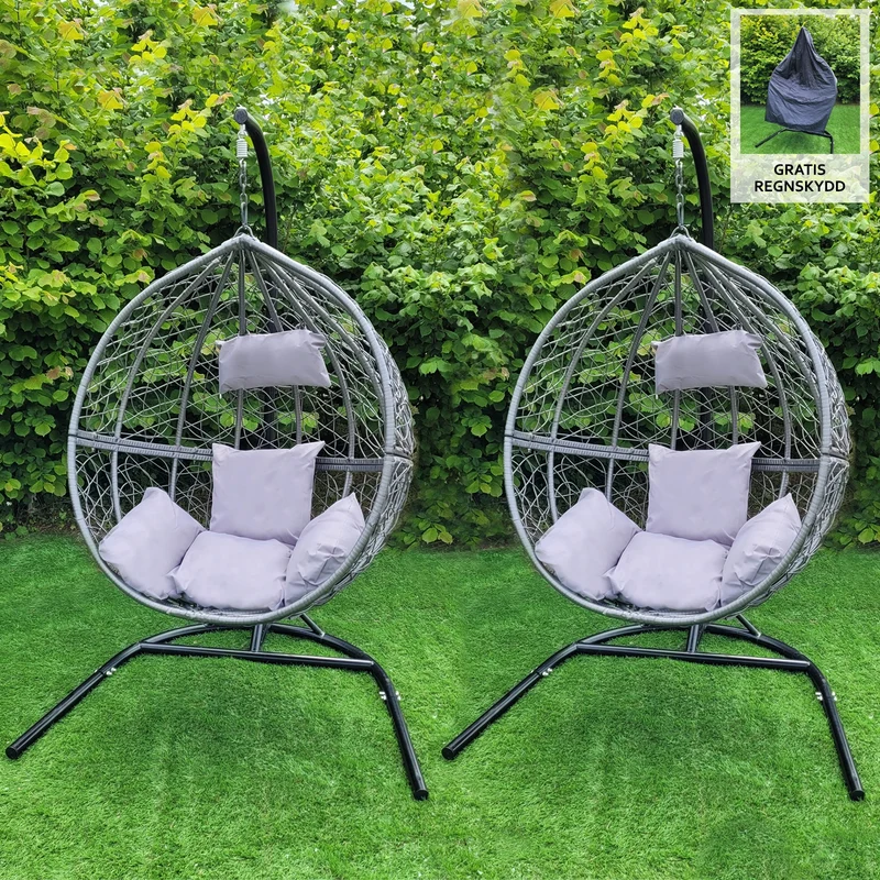 Sedia Dondolo Sospesa a Uovo da Giardino in Vimini Rattan - Grigio - 2 Poltrone