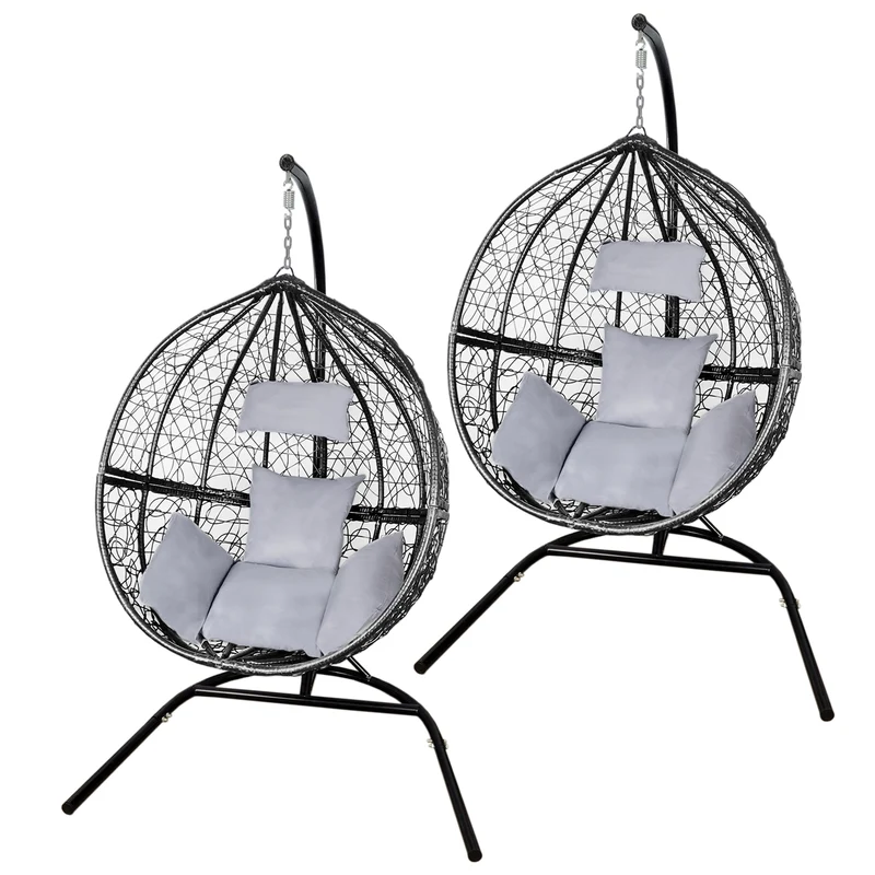 Sedia Sospesa a Uovo da Giardino, Dondolino in Vimini Rattan - Nero - 2 Poltrone