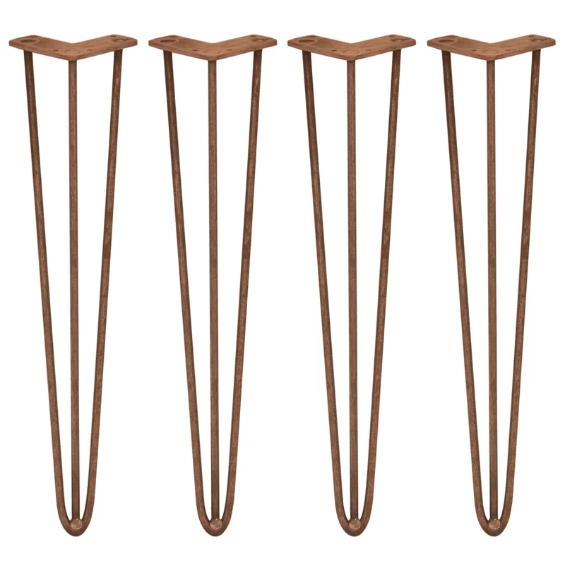 4 Gambe da Tavolo a Forcina 71cm - 3 Rebbi - 12mm - Rame Anticato