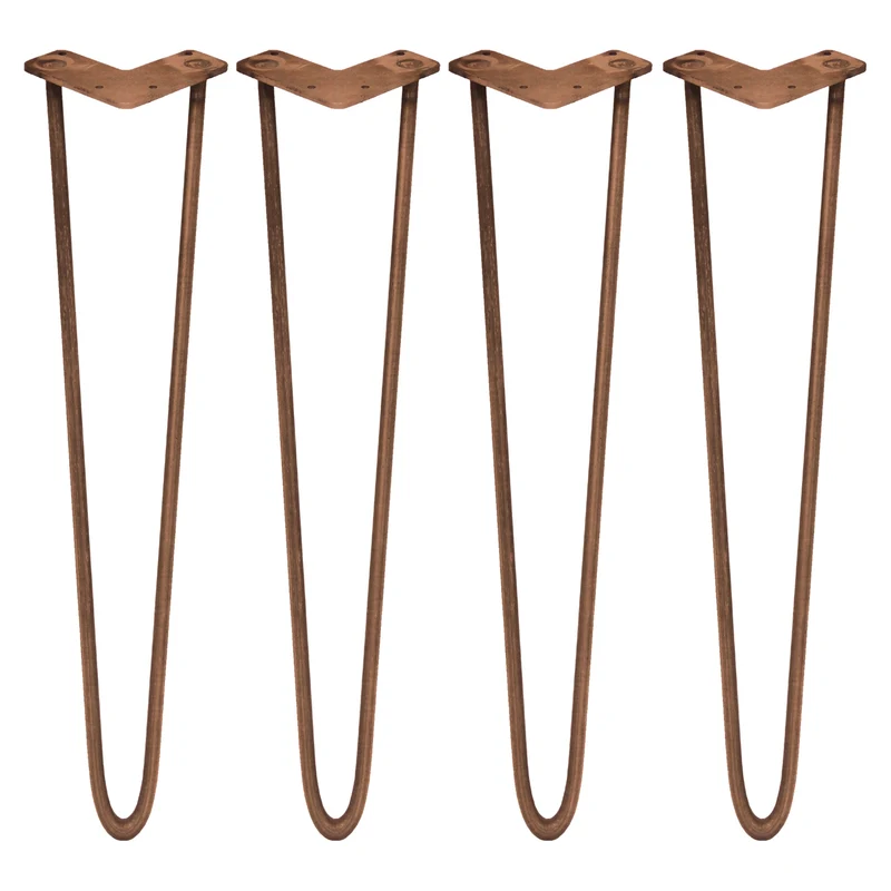 4 Gambe da Tavolo a Forcina 71cm - 2 Rebbi - 10mm - Rame Antico