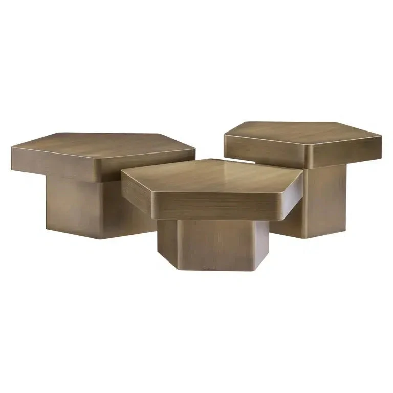 Richmond Interiors Couchtisch Hexa Set von 3 (Brushed Gold)