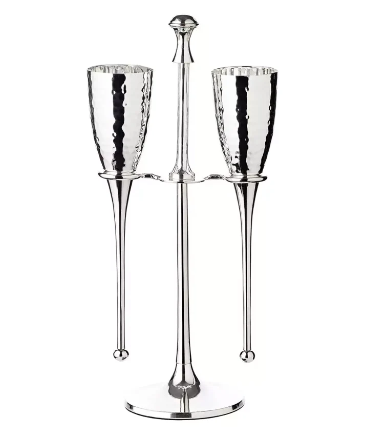 Edzard 2er-Set Sektkelch Dodo (Höhe 23 cm, Füllmenge 200 ml), mit Ständer, gehämmert, edel versilbert
