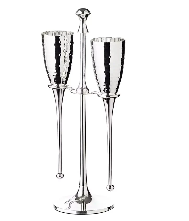 Edzard 2er-Set Sektkelch Dodo (Höhe 23 cm, Füllmenge 200 ml), mit Ständer, gehämmert, edel versilbert